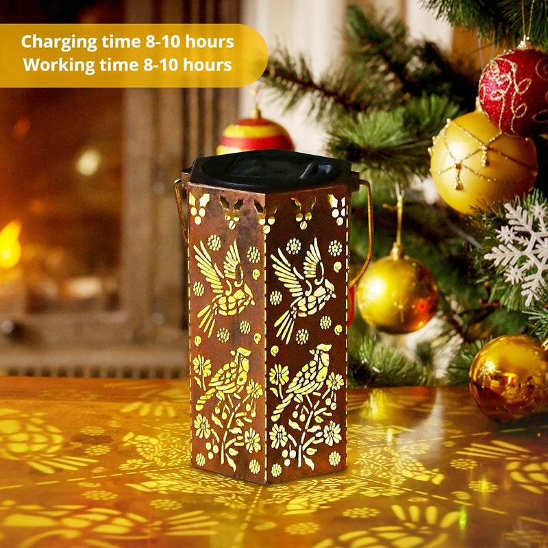 KIKUSUI Solar Cardinal Lanterns Outdoor Hanging Lights, Gifts for Mom Dad Men Women, Hollowed-Out Metal Decor Lantern, Waterproof LED Decorative Garden Light - Image 2